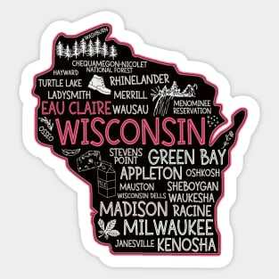 Eau Claire Wisconsin cute Milwaukee, Osseo, Green Bay, Kenosha, Racine, Appleton, Waukesha, Eau Claire, Oshkosh Sticker